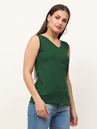 Image of Ecoline Clothing Eco-Friendly Women's Cotton Regular Fit Dual V Neck /Round Neck Tank Top, Yellow, Large