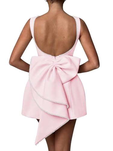 Satin Pearl Homecoming Dresses with Bow Short Mini Wedding Party Cocktail Dress for Teens Women