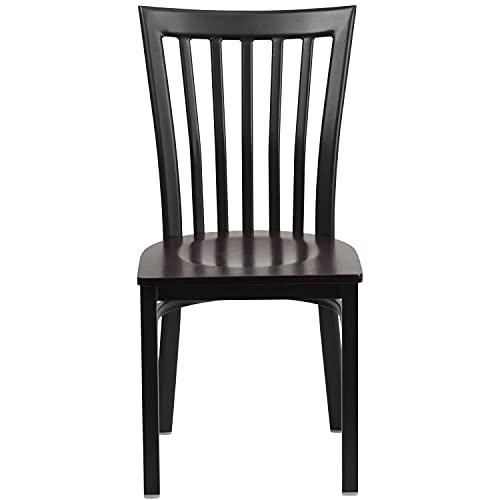 Image of Flash Furniture HERCULES Series Black School House Back Metal Restaurant Chair - Walnut Wood Seat