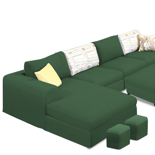 Image of Koza LHS 8 Seater L Shape Sofa Set with Center Table for Living Room (Green Fabric) Premium Fabric Sofa