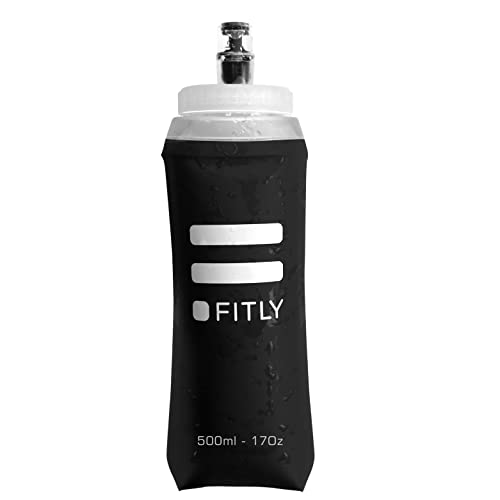 FITLY Large Soft Flask - 17 oz (500 ml) - Shrink As You Drink Pocket Soft Water Bottle for Hydration Pack/Running Vest- Folding Water Bottle for Running, Hiking, Cycling - Ski Water Bottles (F5L)