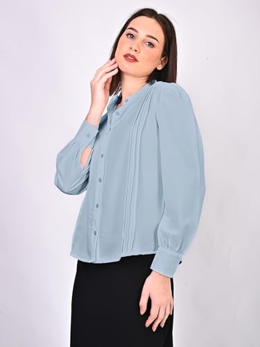 Image of Women's Regular Fit Solid Pleated Cotton Blend Shirts