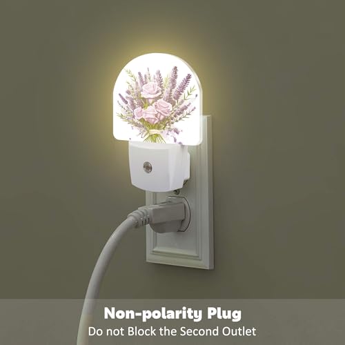 Image of Purple Lavender Louquet Night Light Plug into Wall,Watercolor Blooming Lavender Floral Dusk to Dawn Night Light Plug in,0.5w Energy Saving Sleep Friendly NightLight for Kids Boys Girls Home Decor