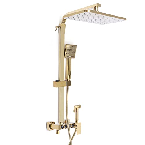 Colonne de Douche Thermostatique, Laiton Support Mural avec 4 Fonctions, Douche à Effet Pluie, Douchette, Mitigeur de Baignoire, Mitigeur Douche, Hauteur Réglable...