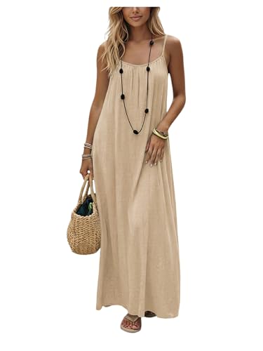 Image of SHENHE Women's Open Back Spaghetti Strap Beach Maxi Dress Loose Flowy Vacation Sundress