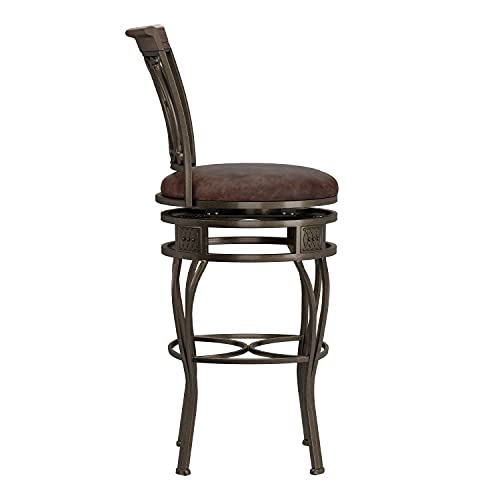 Hillsdale Montello 32-Inch Swivel Bar Stool, Old Steel Finish with Faux Brown Leather - Image 4
