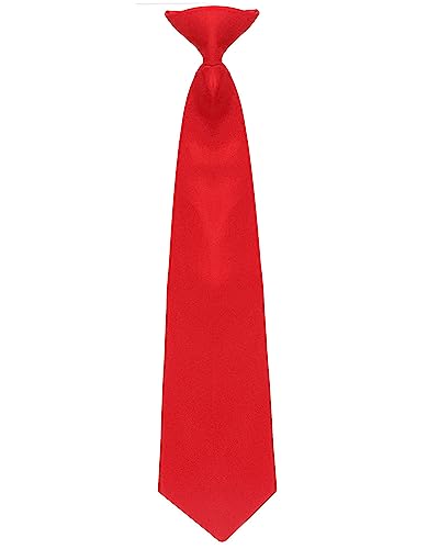 Umo Lorenzo Boys Red Clip on Tie Solid Necktie for Kids Ages 3-5 6-10 and Toddlers 0-3