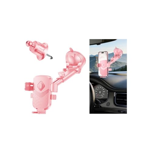 HZEL Car Phone Holder 360 Rotation Suction Vehicle Dashboard Windshield Cell Phone Stand with Metal Hook Clip Automotive Interior Smartphones Mount Universal for SUV RV Truck (Pink)