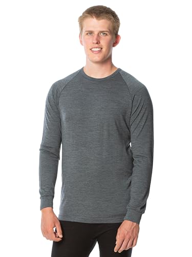Brass Monkeys - 100% lana merino pura - Capa base de manga larga - Fabricado en Nueva Zelanda - Camiseta térmica cálida para hombre - Perfecta para deportes al aire libre - Negro, Tormenta Gris, 3XL