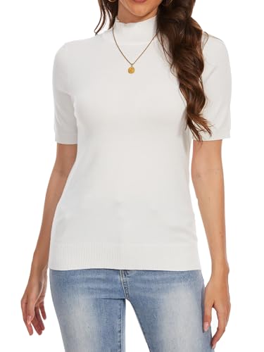 Image of Short Sleeve Mock Neck Turtleneck Sweater Tops Knit T Shirts Capsule Wardrobe Essentials