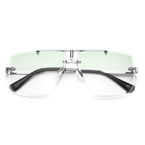 Image of Rimless Oversized Square Sunglasses for Men Trendy Fashion Big Shades Tinted Lens Gold Metal Frameless Glasses UV400