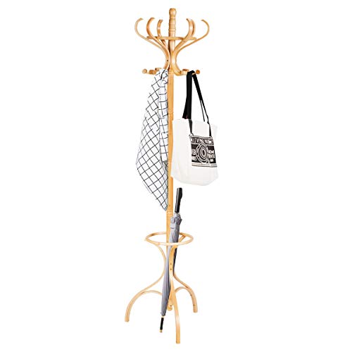 COSTWAY Porte Manteau sur Pieds Bois avec 12 Crochets, Porte-Manteau Entrée 180CM pour Chapeaux,...