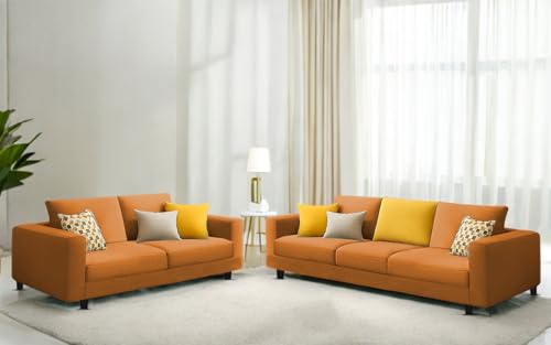 Image of Galib 3+2 Seater Sofa Set for Living Room (Orange Fabric) Premium Fabric Sofa Set