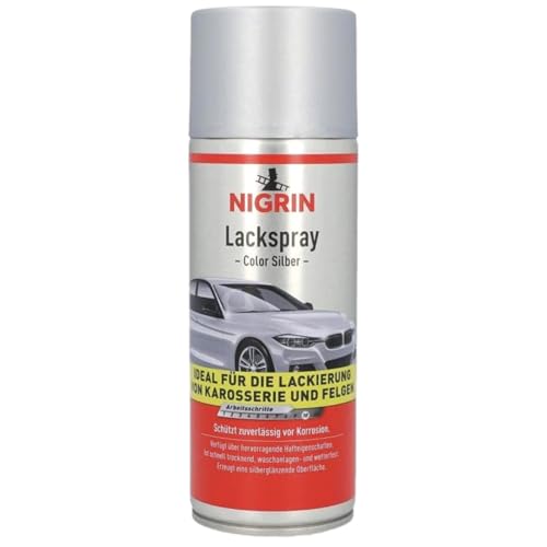 NIGRIN Lackspray, 400 ml, Autolack Silber, schützt Felgen und Karosserie vor Rost, schnell trocknend