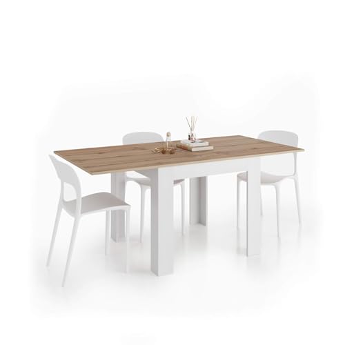 Mobili Fiver, Tavolo Quadrato Allungabile a libro Eldorado, 90x(180) x90 cm, Rovere Rustico e Bianco Frassino, per 4-8 persone, Tavolo Cucina, Made in Italy
