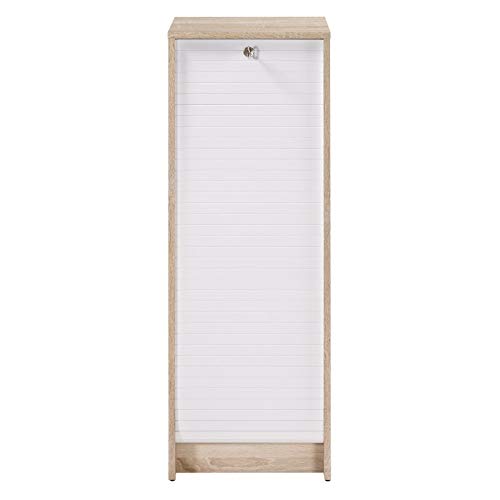 SIMMOB Classeur à Rideau Chêne Rideau Noir ou Blanc 5 Niches L 37.8 H 103.8 P 38.4 cm - Blanc