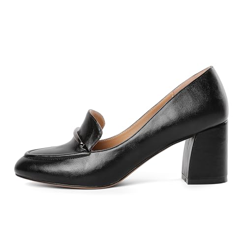 Image of Eldof Women's Pumps Block Heel Round Toe Slip On Chunky Loafer Heel Dress Shoes Pumps for Women 2.5 Inches