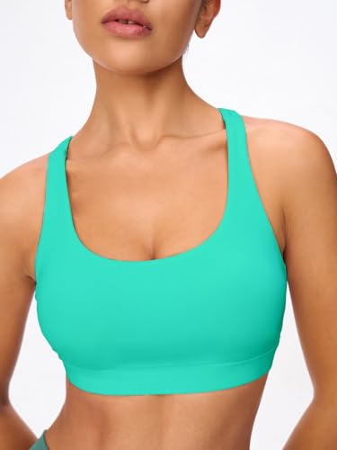 Image of Women's Strappy Sports Bras Light Compression Crop Criss Cross Back Padded Workout Yoga Bra Supportive U Neckline