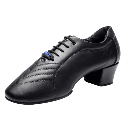 HIPPOSEUS Men's Lace up Latin Dance Shoes Split Sole Bachata Salsa Social Ballroom Dancing Shoes Black,Model 420,8.5 D(M) US