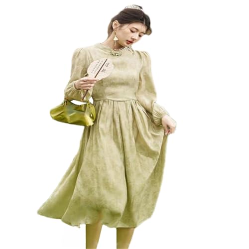 Robe cheongsam en mousseline fluide à manches bouffantes et taille haute cintrée JXQXHCFS