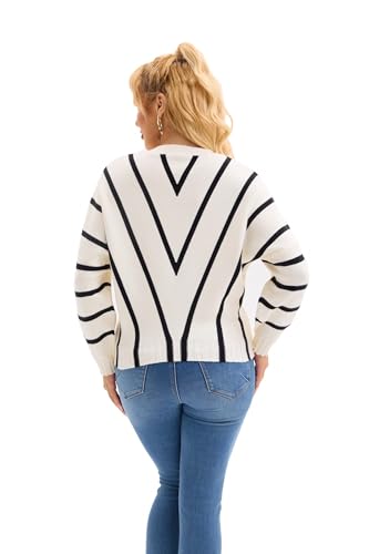 Froggirl Women's Batwing Sleeve V Neck Striped Sweater – Loose Fit Pullover Jumper for Spring Fall 20252