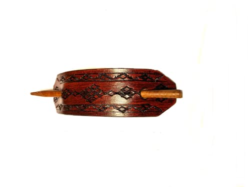 LEATHER HAIR CLIP,LEATHER HANDMADE, HANDCRAFTED, HAND TOOLED, HAIR BARRETTE, WITH STICK, PONYTAIL BARRETTE, PONYTAIL HOLDER, HAIR CLIP, HAIR ACCESSORIES, PONYTAIL CLIPS, 4 GREAT COLORS- BT2008