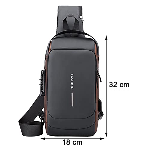 Image of ARURA (LABEL) Multifunction Anti-theft Shoulder Bag Crossbody Bag Travel Sling Bag with USB Port and Code Lock Messenger Backpack Chest Bag for Male Female