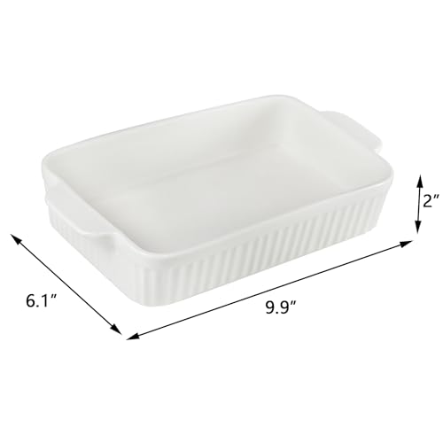 10inch Casserole Dish for Oven, Ceramic Baking Pan, Rectangular Lasagna Pan Deep with Handles for Baking, Durable Microwave Oven Safe, White