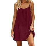 Generisch Kleid Damen Rückenfreies Cami Kleid Für Damen Spaghettiträger Backless Knielang Dress Sommer Elegant ärmellos Boho Kleid Linen Couleur Unie Cami-Kleid Fließendes​Hauskleid (Wine, XXXL)