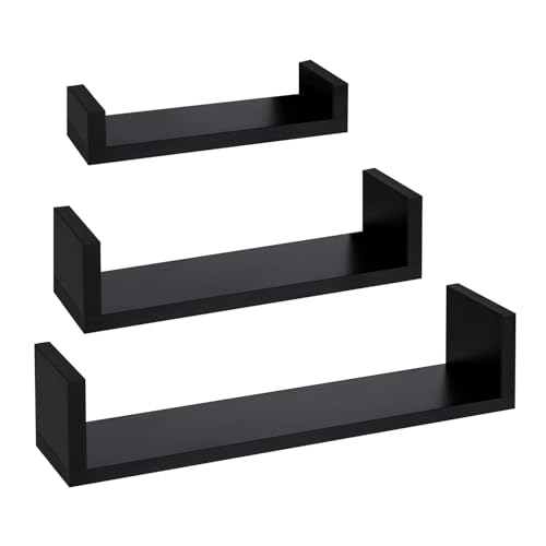 T-LOVENDO.ES Set de 3 Baldas Estantes, Balda Flotante de Pared, de Almacenamiento, MDF, Montaje Oculto, Tres Tamaños, Decorativos, Ideal para Salón, Cocina, Habitación, Pasillo, Baño