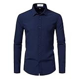 EOUOSS Dress Shirts for Men Stretch Slim Fit Long Sleeve Mens Dress Shirts Casual Business Formal Solid Button Down Shirts Navy Blue Small