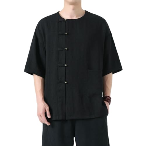 Chemise manches courtes coton et lin homme ample rétro respirante style chinois