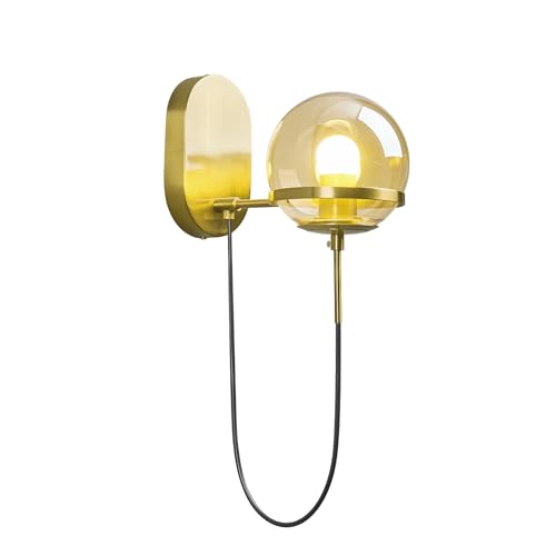Image of Modern Amber Glass Wall Sconce Gold Sconce with 5.51 in Glass Globe Wall Light Fixtures for Bedroom Bathroom Hallway Sconces Wall Lighting (1 Pack)
