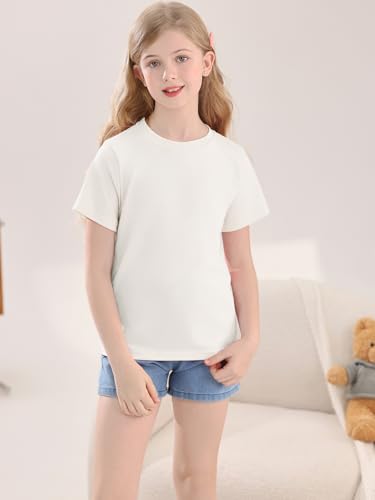 Image of Girls Summer Short Sleeve T Shirts Kids Basic Tees Crewneck Tops 5-14 Years