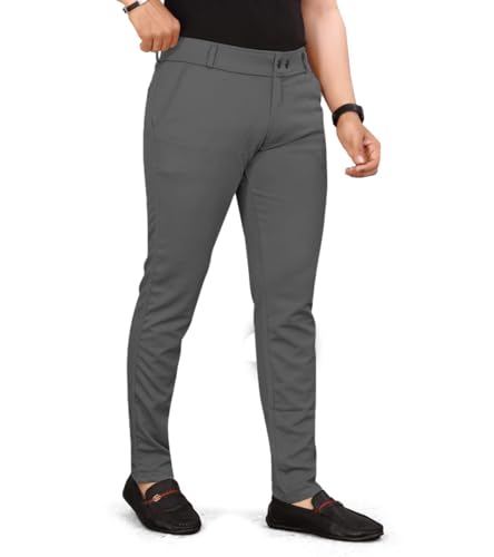 Image of HARSHAD KUMAR & CO. Men's Solid Slim Fit Stretchable Casual Wear Comfortable Formal Trousers Pants