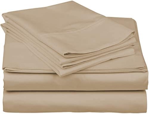 Thread Spread 5 Star Luxury Hotel King Size 100% Cotton Sheets - Egyptian Cotton Quality 600 TC Sheets for King Bed - 4 Piece Bedding Set with Deep Pocket, Soft Breathable & Cooling Bedsheet (Sand)