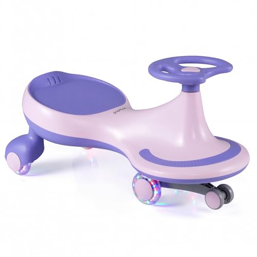 Image of HONEY JOY Wiggle Car, 2 in 1 Swing Car for Kids, LED PU Flashing Wheels, No Batteries, Gears or Pedals, Uses Twist, Turn, Ride On Toy for Toddlers Boys Girls(Purple)