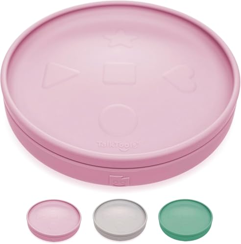 TalkTools Bitsy Toddler Plates with Lids - Silicone Toddler Plates - Mess-Free Feeding with Plate Lid - Perfect for Self-Feeding Development - Strong Suction, BPA-Free (Bubblegum) - Made in USA