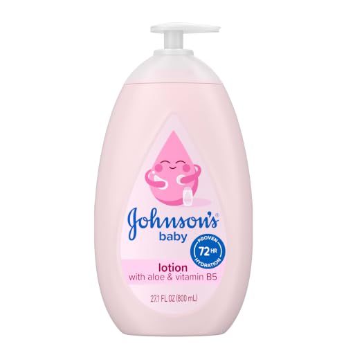 Johnson's Baby Lotion with Coconut Oil, 27.1 fl. oz | 72-HR Hydration, Hypoallergenic, Safe for Newborns, Helps Protect from Dryness, with Aloe Vera & Vitamin B5, No Added Dyes