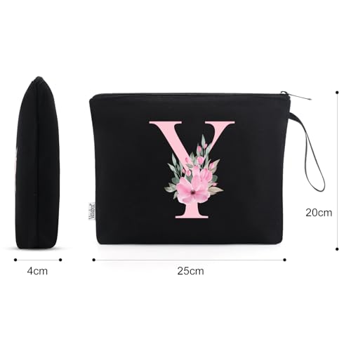 Image of Vavabox A-Z Personalized Makeup Bag, Birthday Gifts for Women Mom, Gifts for Best Friend, Bride Bridesmaid Cosmetic bag (Y, Black)