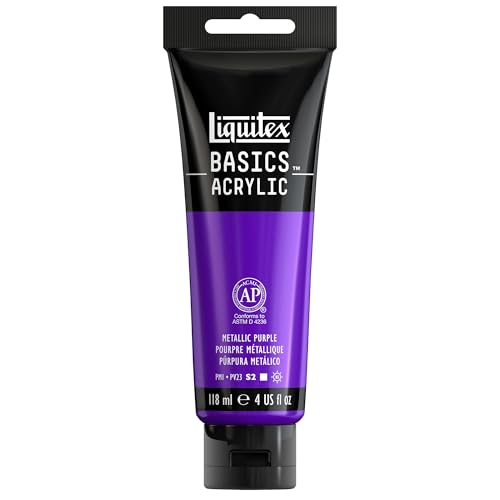 Liquitex 1046340 Basics Acrylfarbe 118ml - Metallic Lila – Künstler-Acrylfarbe, hochpigmentiert, lichtecht, mittlere Viskosität, seidenglänzend, deckend – Ideal für Leinwand, Holz & Papier