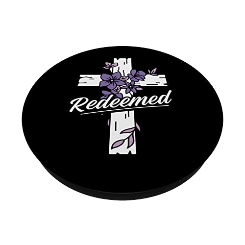 Christian Flowers Christianity Jesus - Bible Redeemed PopSockets Swappable PopGrip, Black - Image 2