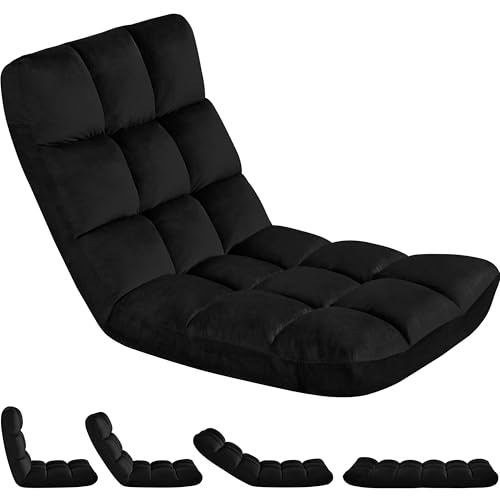Image of Yaheetech Adjustable Floor Chair with Back Support, Foldable Thick Padded Seat for Meditation&Gaming on Floor, Space Saving Lazy Lounger for Bedroom Dorm, Black
