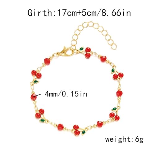 Image of Cherry Bracelet for Women Gold Evil Eye Link Bracelet Dainty Flower Daisy Bracelets Pearl Butterfly Heart Charm Bracelets Adjustable Summer Beach Jewelry