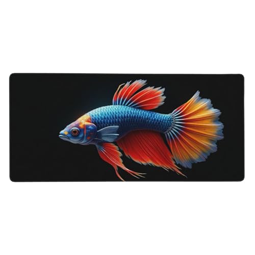 Sous-main de bureau avec bords cousus et motif poisson bleu froid, grand tapis de souris