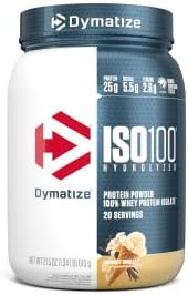 Dymatize ISO100 Hydrolyzed Protein Powder, 100% Whey Isolate , 25g of Protein, 5.5g BCAAs, Gluten Free, Fast Absorbing, Easy Digesting, Gourmet Vanilla, 20 Servings