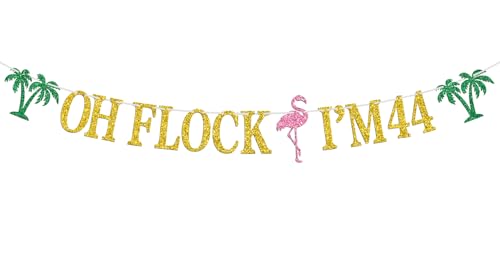 Image of Oh Flock I'm 44 Banner, Glitter Happy 44th Birthday Anniversary Party Decorations, Pineapple Party Decor, Hawaiian Luau Tropical Aloha 44 Theme Party Photo Props