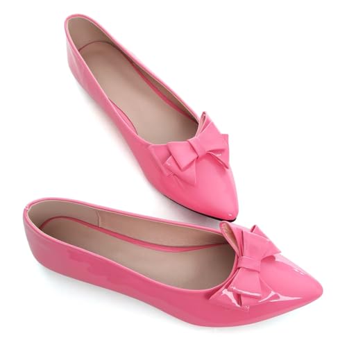 SAILING LU Womens Pointed Toe Shoes PU Ballet Flats Bow-Knot Dress Shoes Slip-on Comfortable Wear to Work Walking Flat Slip-ons2