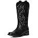 IUV Cowboy Boots For Women Square Toe Wide Cowgirl Mid Calf Western Pull On Fashion Cowboy Boots