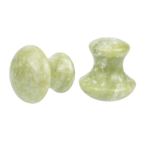 OSOLADY Rodillo de Jade Natural en Forma de Hongo 2 Piezas para Masaje Facial Ojos, Herramienta Gua Sha para Cuidado Piel, Alivia Fatiga Ocular y Mejora Circulación Sanguínea